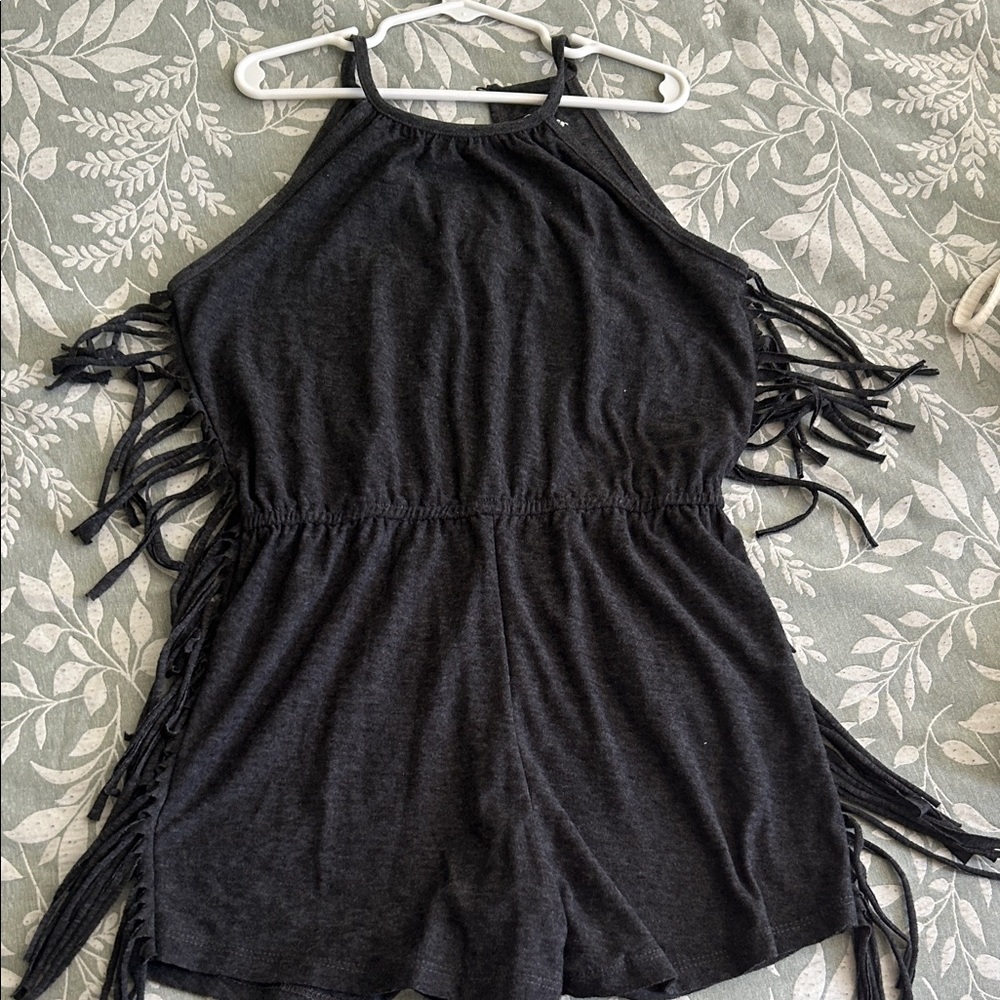 Black Fringe Halter Romper